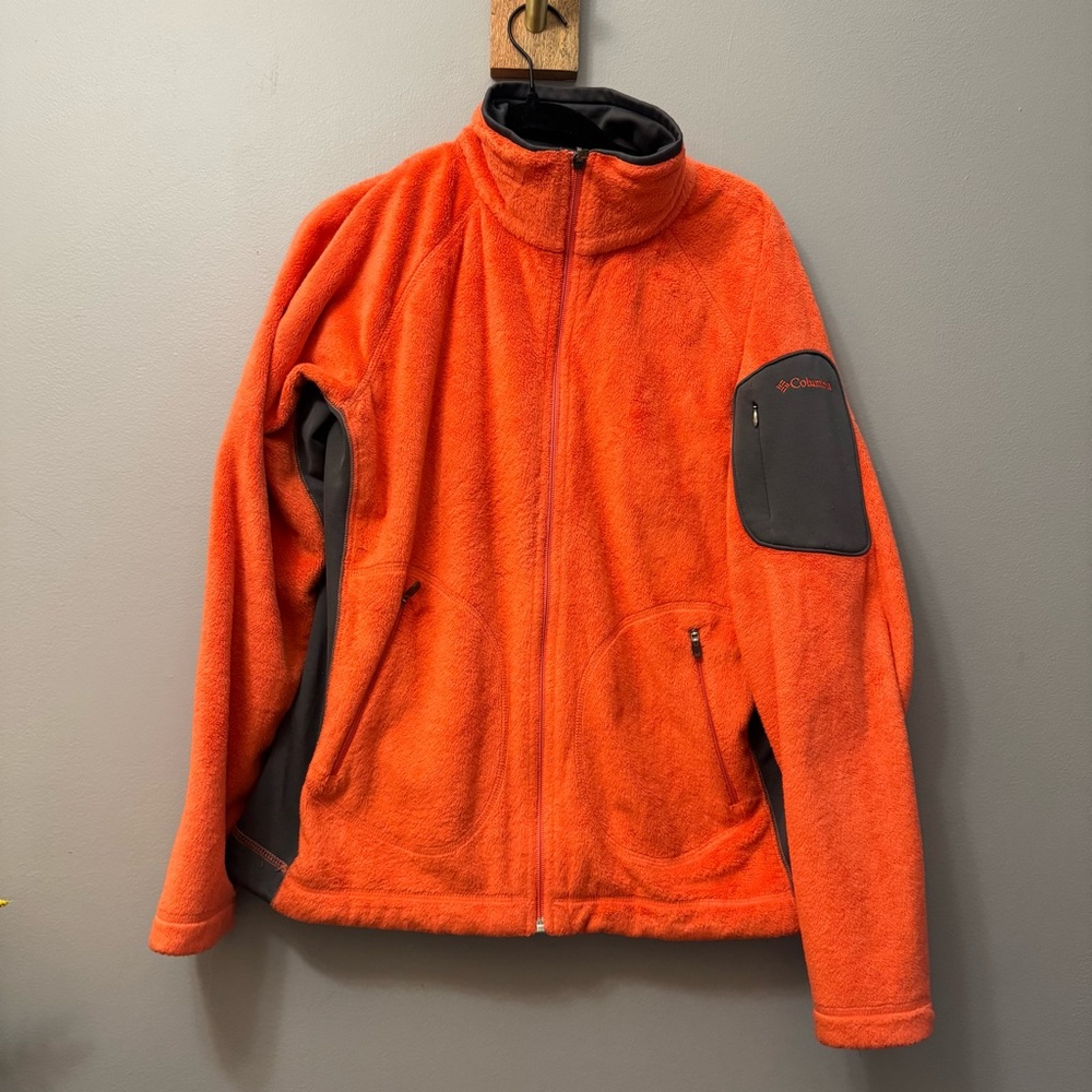Columbia Fleece Full Zip Men’s Jacket Size L Orange & Grey